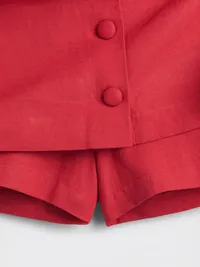 Linen-Blend Button-Front Mini Skort - Washed red — view 4