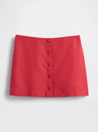 Linen-Blend Button-Front Mini Skort - Washed red — view 5
