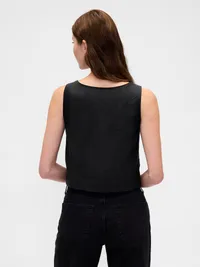 Linen-Blend Button-Front Shell Top - True black — view 3