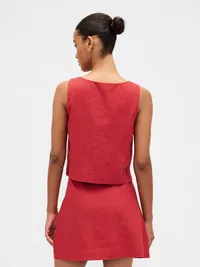 Linen-Blend Button-Front Shell Top - Washed red — view 3