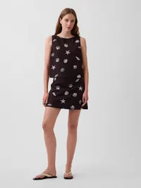 Linen-Blend Crop Shell Tank Top - Brown shell print — view 2
