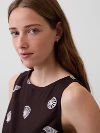 Linen-Blend Crop Shell Tank Top - Brown shell print — view 4
