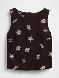 Linen-Blend Crop Shell Tank Top - Brown shell print — view 5