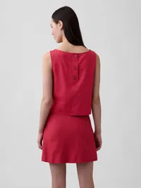 Linen-Blend Crop Shell Tank Top - Washed red — view 3