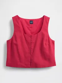 Linen-Blend Hook-Front Crop Shell Top - Washed red — view 5