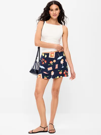 Linen-Blend Micro Skort - Mixed Fruit
