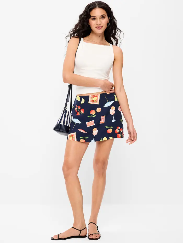 Linen-Blend Micro Skort - Mixed Fruit