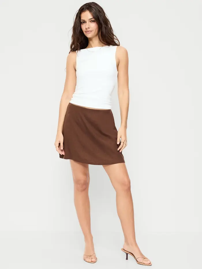 Linen-Blend Micro Skort - Peppercorn