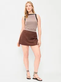 Linen-Blend Micro Skort - Peppercorn — view 5