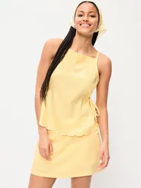 Linen-Blend Micro Skort - Sunbeam — view 3