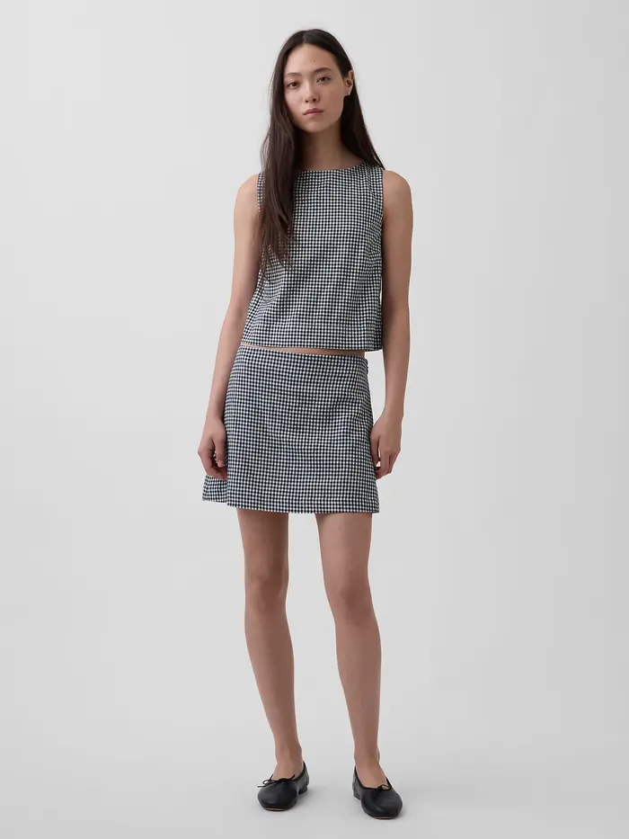 Linen-Blend Mini Skort - Black gingham