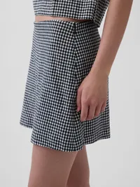 Linen-Blend Mini Skort - Black gingham — view 4