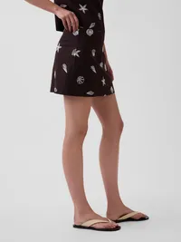 Linen-Blend Mini Skort - Brown shell print — view 3