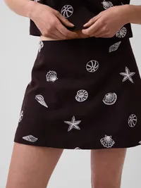 Linen-Blend Mini Skort - Brown shell print — view 4