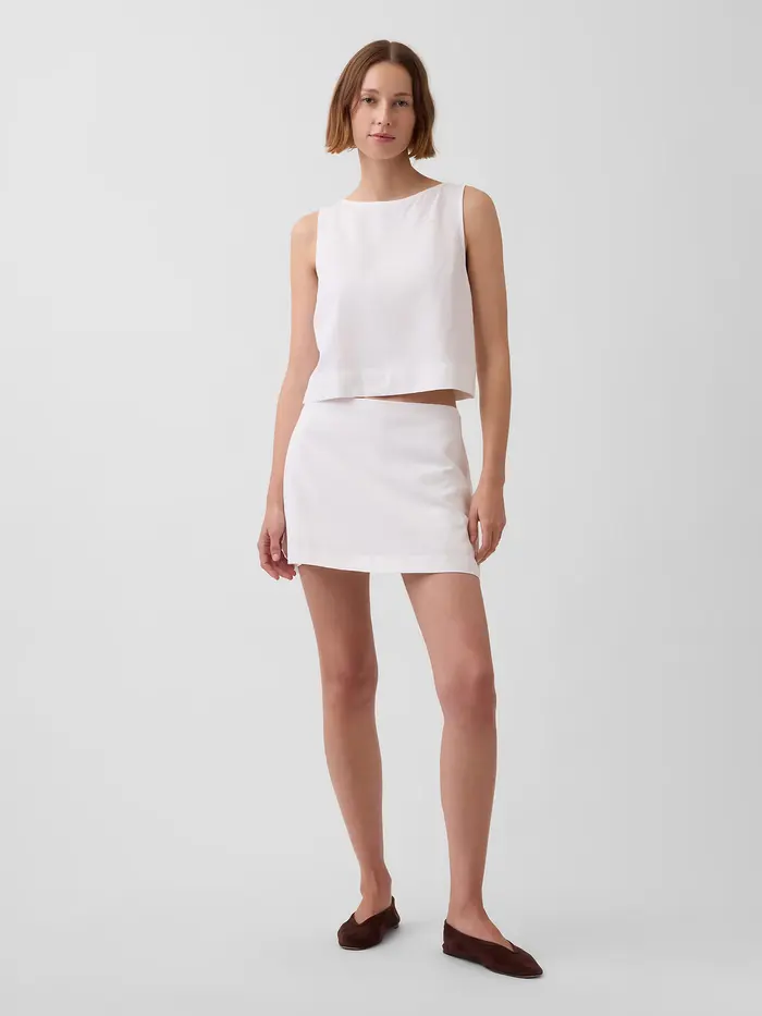 Linen-Blend Mini Skort - New off white