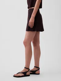 Linen-Blend Mini Skort - Terra brown — view 3