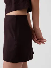 Linen-Blend Mini Skort - Terra brown — view 4