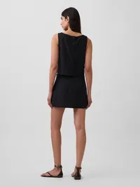Linen-Blend Mini Skort - True black — view 2