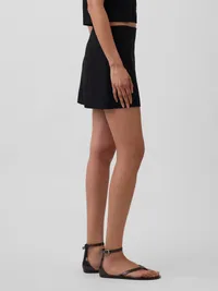 Linen-Blend Mini Skort - True black — view 3