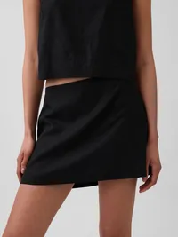 Linen-Blend Mini Skort - True black — view 4