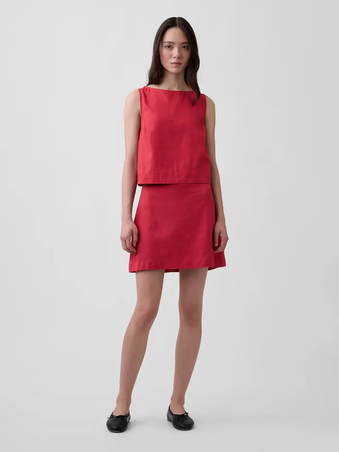 Linen-Blend Mini Skort - Washed red