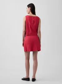 Linen-Blend Mini Skort - Washed red — view 2