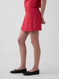 Linen-Blend Mini Skort - Washed red — view 3