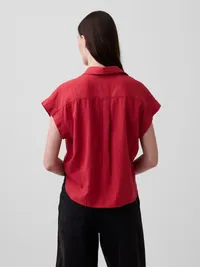 Linen-Blend Oversized Shirt - Chakra red — view 3