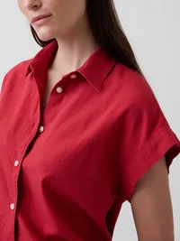 Linen-Blend Oversized Shirt - Chakra red — view 4