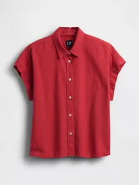 Linen-Blend Oversized Shirt - Chakra red — view 5