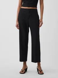 Linen-Blend Relaxed Straight Ankle Pants - Basic black — view 2