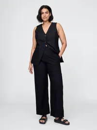 Linen-Blend Relaxed Straight Ankle Pants - Basic black — view 5
