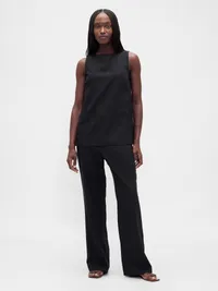 Linen-Blend Shell Tank Top - Black — view 2