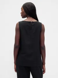 Linen-Blend Shell Tank Top - Black — view 3