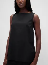 Linen-Blend Shell Tank Top - Black — view 4