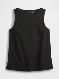 Linen-Blend Shell Tank Top - Black — view 5