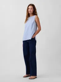 Linen-Blend Shell Tank Top - Blue suede — view 2
