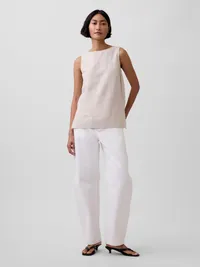 Linen-Blend Shell Tank Top - Flax beige — view 2