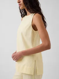 Linen-Blend Shell Tank Top - Maize yellow — view 4