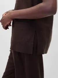 Linen-Blend Shell Tank Top - Terra brown — view 4