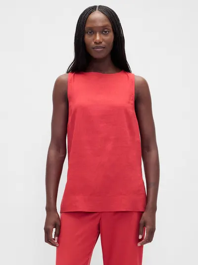 Linen-Blend Shell Tank Top - Washed red