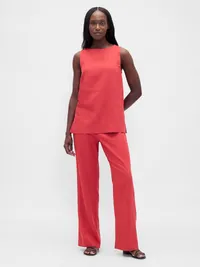 Linen-Blend Shell Tank Top - Washed red — view 2