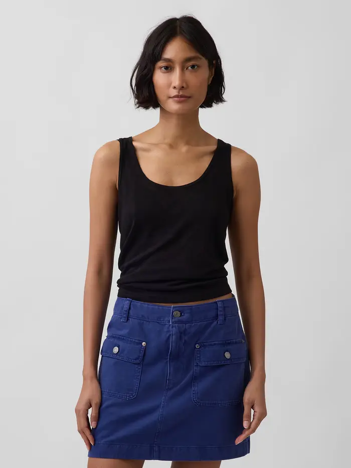 Linen-Blend Tank Top - Black