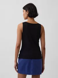 Linen-Blend Tank Top - Black — view 3