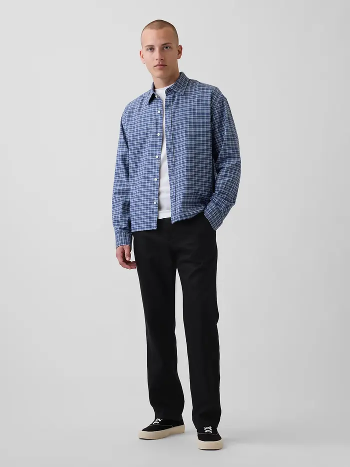 Linen-Cotton Relaxed Straight Trousers - basic black