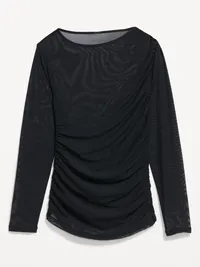 Long-Sleeve Asymmetrical Unlined Mesh Top - Black Jack — view 4