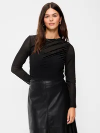 Long-Sleeve Asymmetrical Unlined Mesh Top - Black Jack — view 5