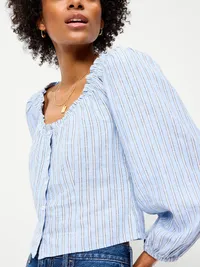 Long-Sleeve Button-Down Top - Blue Stripe — view 4