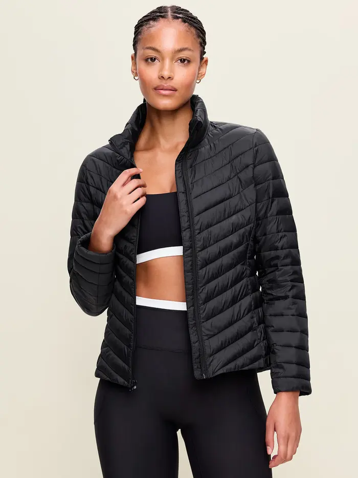 Long-Sleeve Chevron Puffer Jacket - Black Jack