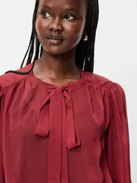 Long-Sleeve Chiffon Tie-Front Top - Emberglow — view 4